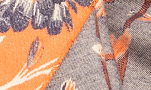 Saachi Floral Pattern Reversible Scarf In Grey/orange