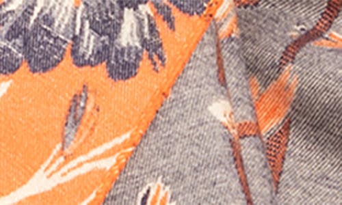 Shop Saachi Floral Pattern Reversible Scarf In Grey/orange/blue