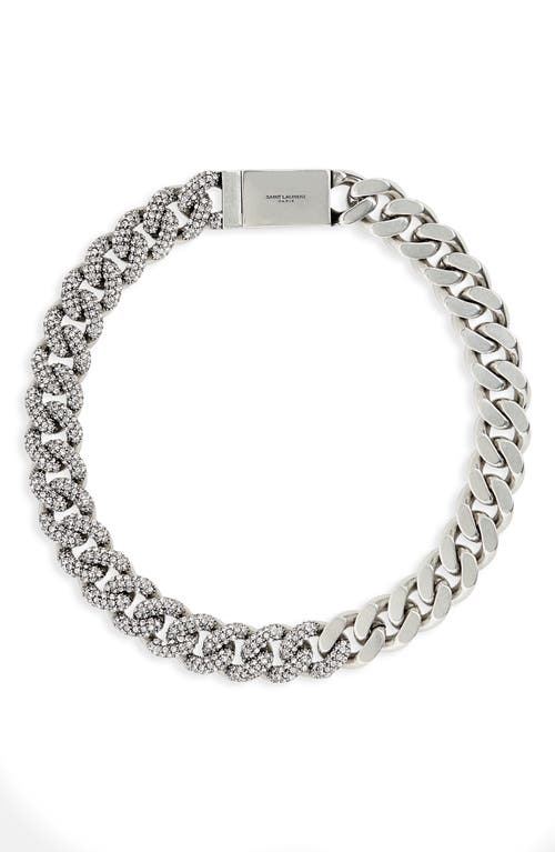 Rhine Curb Chain Collar Necklace in Argent Oxyde/Crystal