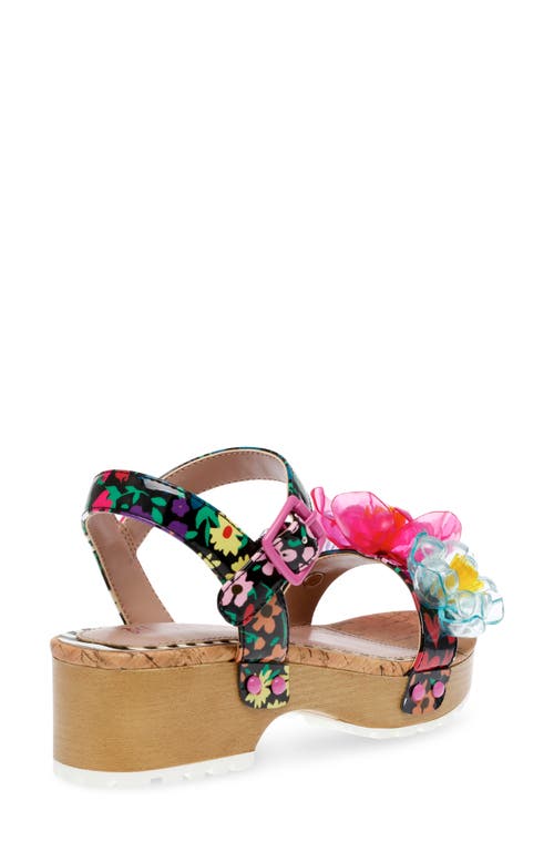 Betsey Johnson Little And Big Girls Oakly Clog Sandals With Flower Details In Black/pink Multi
