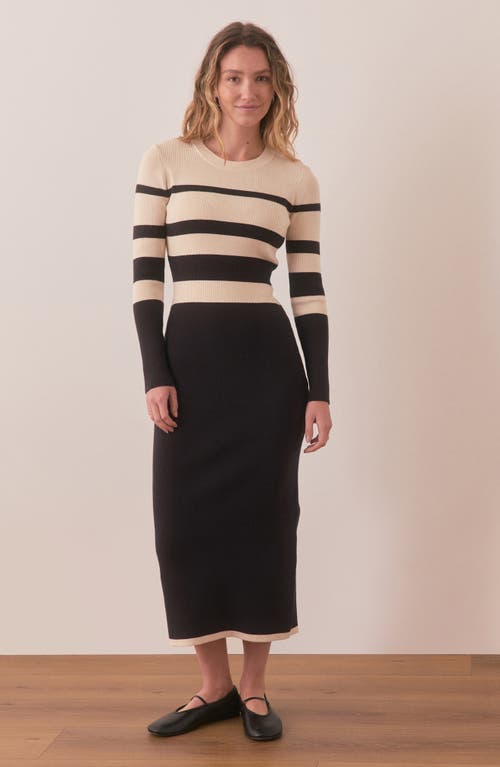 Shop Marine Layer Lexi Stripe Long Sleeve Rib Sweater Dress In Black/cream