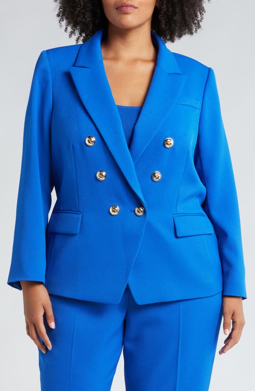 Tahari Asl Faux Double Breasted Twill Blazer In New Royal