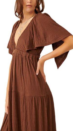 Free People free-est La La Tiered Flutter Sleeve Maxi Dress