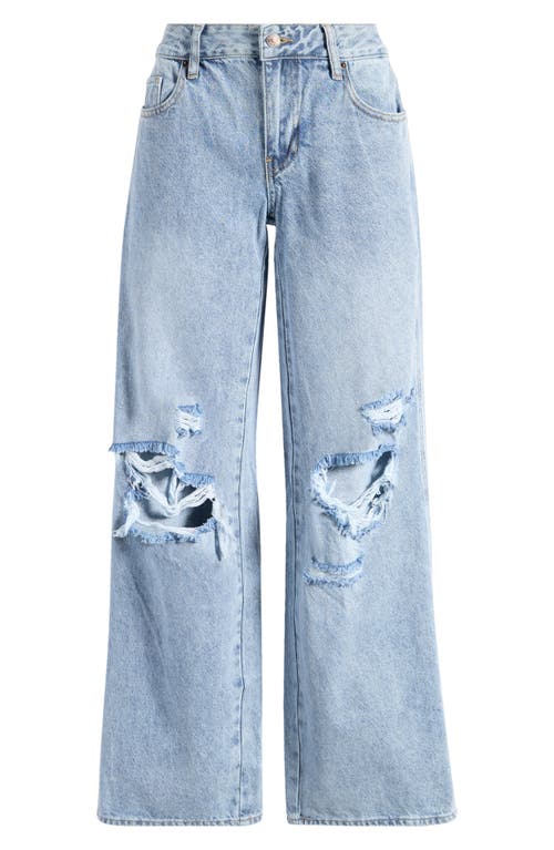 Shop Pacsun Hepburn Ii Ripped Baggy Low Rise Straight Leg Jeans In Medium Wash