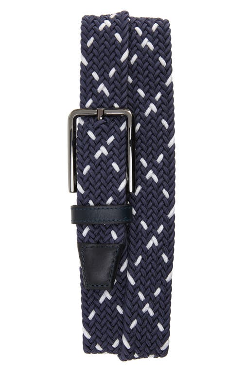 Shop Johnston & Murphy Woven Stretch Knit Belt In Navy/white