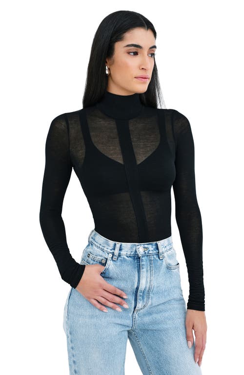 Marcella Amsterdam Sheer Jersey Turtleneck Top In Black