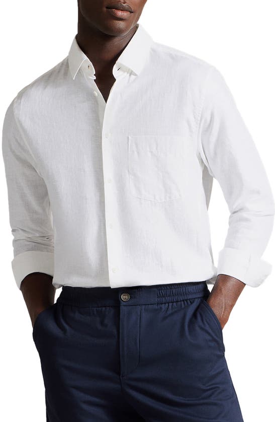 Ted Baker Linen & Cotton Blend Button-up Shirt In White