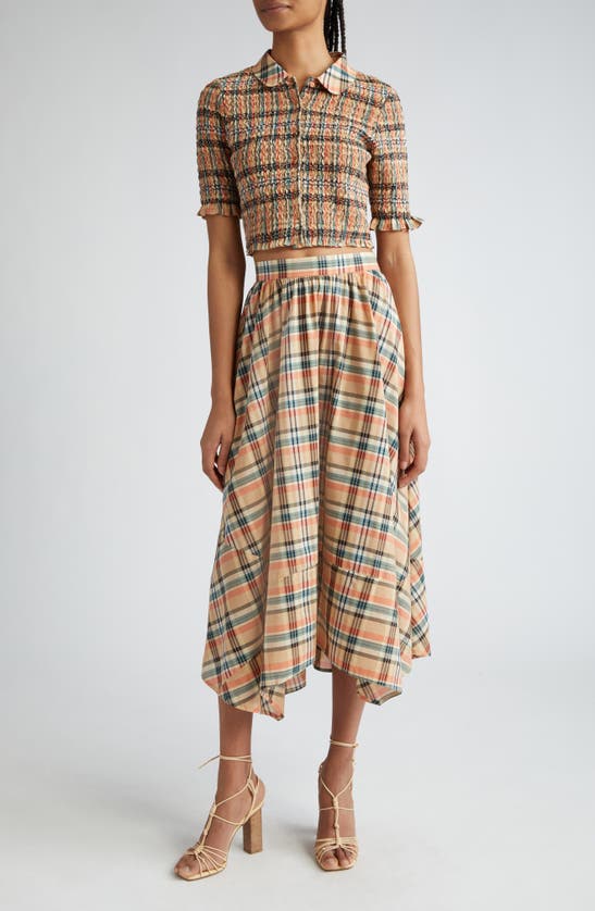 Shop Ulla Johnson Annette Plaid Asymmetric Midi Skirt In Meadow