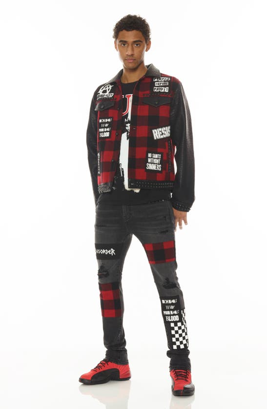 Cult Of Individuality Punk Rip & Repair Super Skinny Jeans In Plaid