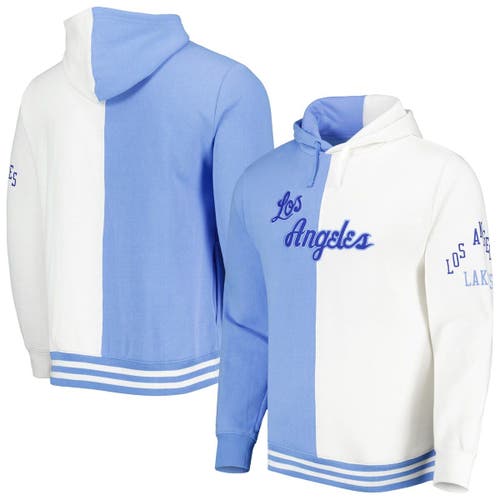 Men's Mitchell & Ness White/Powder Blue Los Angeles Lakers Hardwood Classics Split Pullover Hoodie