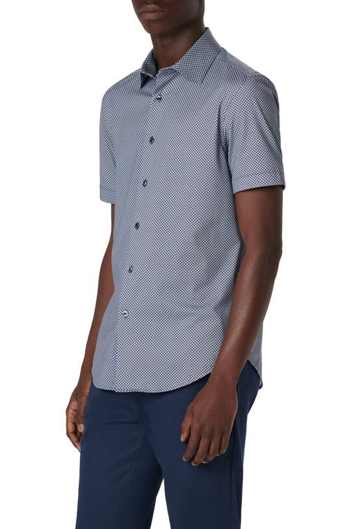 Shop Bugatchi Miles Ooohcotton® Geo Print Short Sleeve Button-up Shirt In Navy