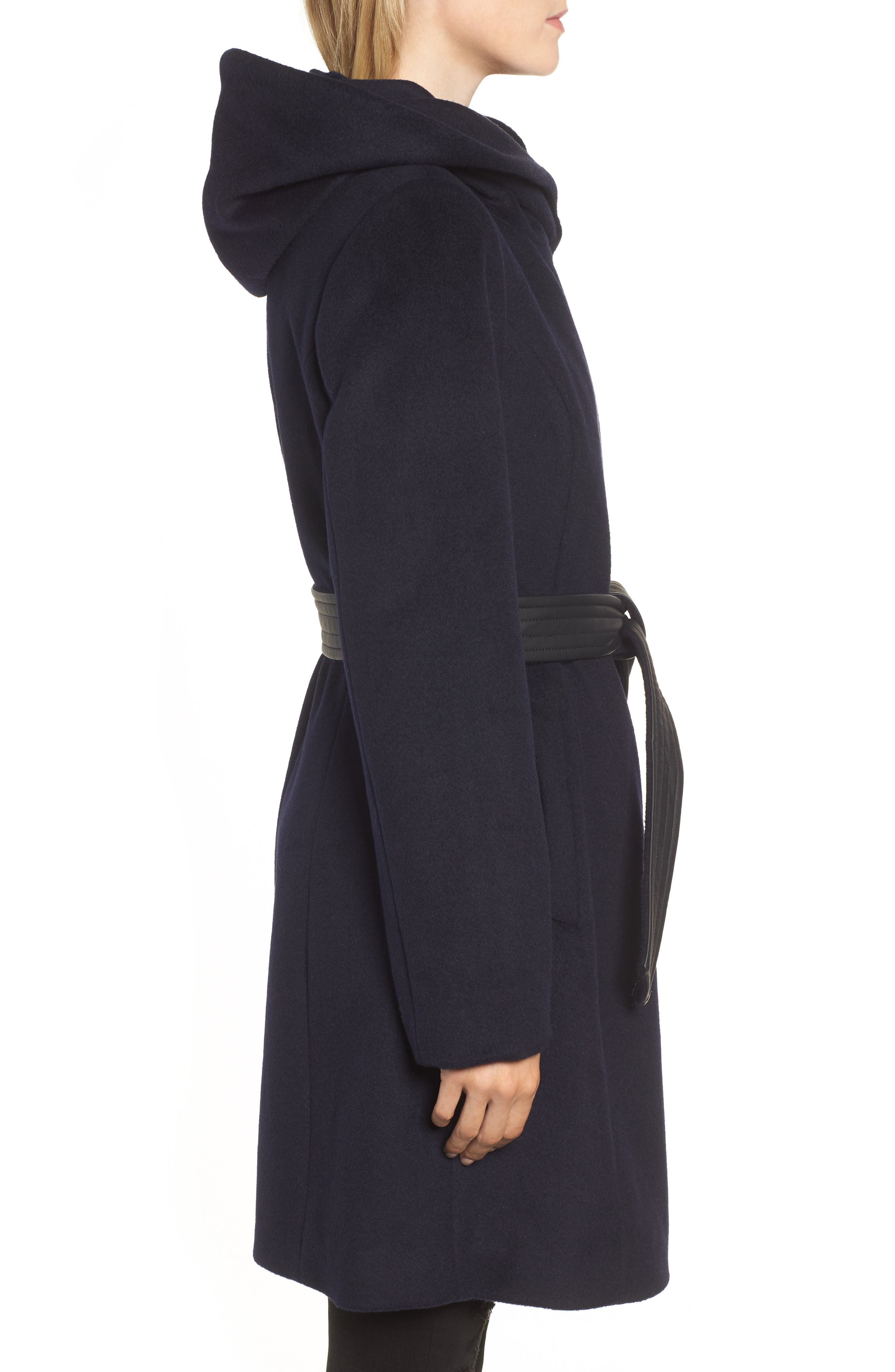 COLE HAAN SIGNATURE Hoodied Tie Waist Wool Blend Coat Nordstrom Rack