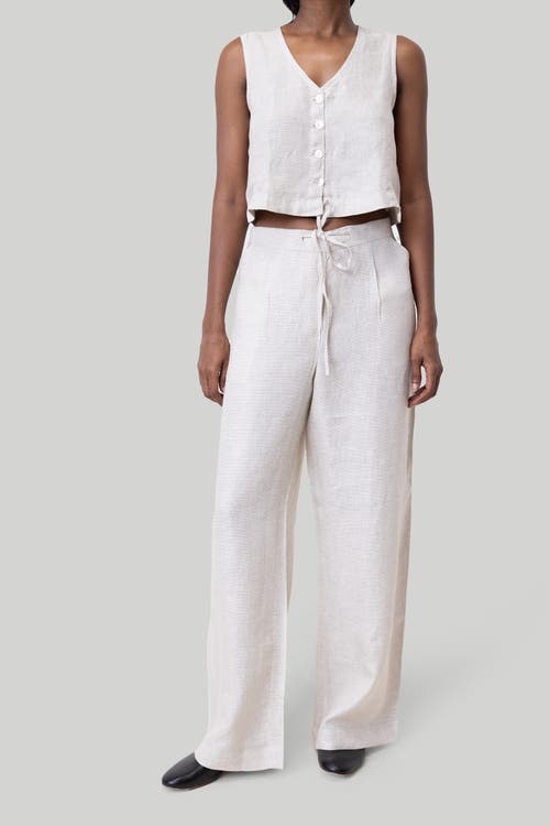 Reistor Cropped Vest Shirt In Linen Check White