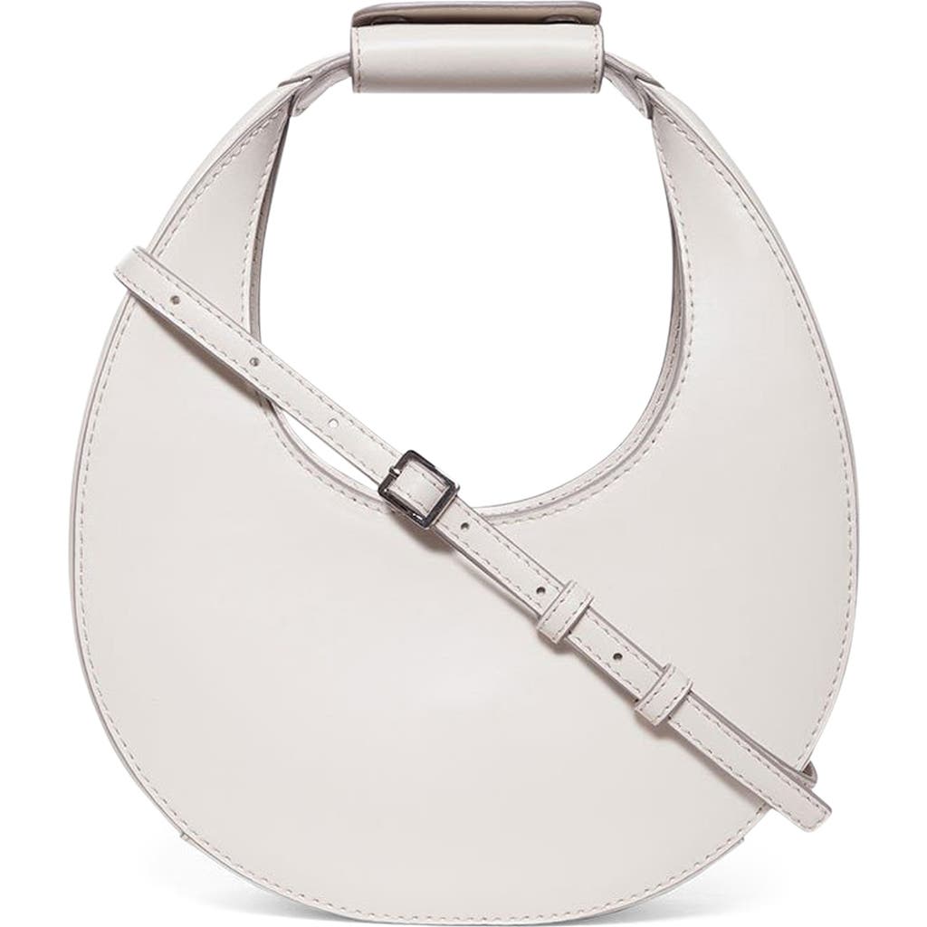 Shop Staud Mini Moon Leather Bag In Cream