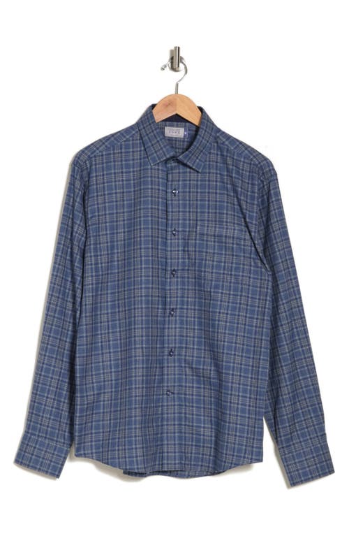 Shop Lorenzo Uomo Trim Fit Flannel Cotton Dress Shirt In Denim/navy/yellow
