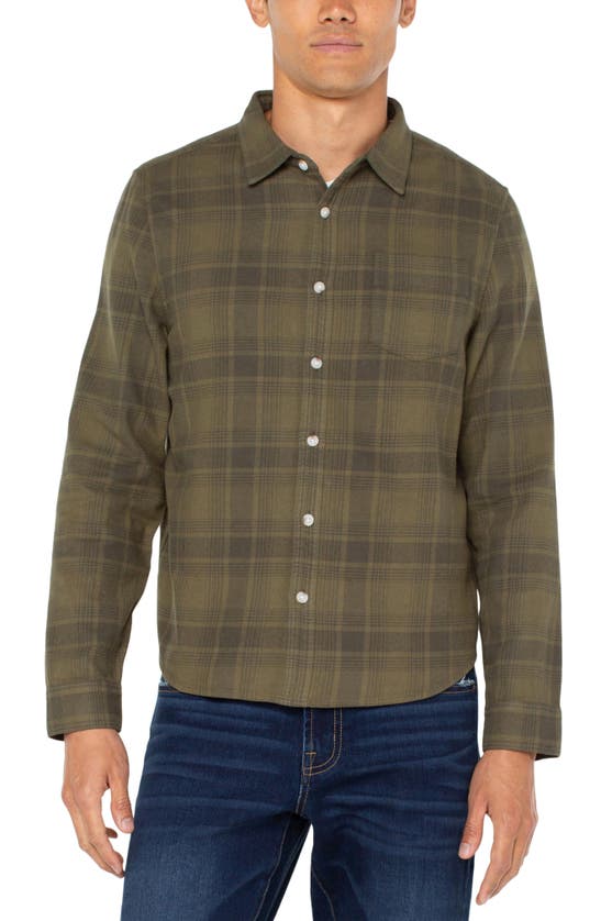 Liverpool Los Angeles Plaid Flannel Button-up Shirt In Olive