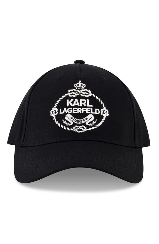 Karl Lagerfeld Crest Logo Baseball Cap In Black