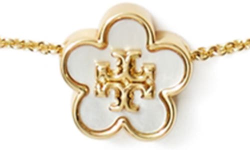 Tory Burch Kira Mother-of-pearl Flower Pendant Necklace In Tory Gold/mother Of Pearl