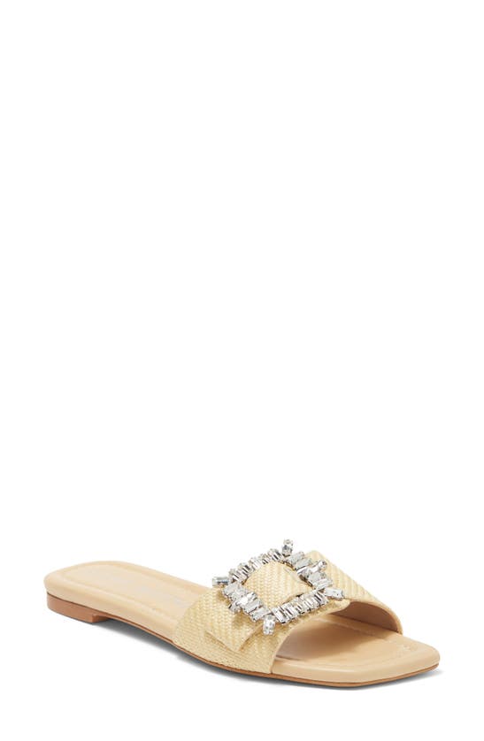 Stuart Weitzman Shine Buckle Slide Sandal In Wheat