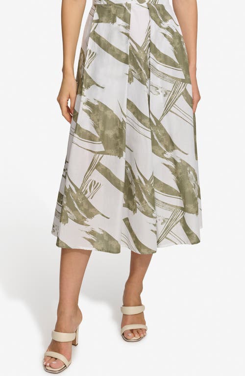Shop Dkny Print Pleated Voile Midi Skirt In Abs Brshstk/lt Fat