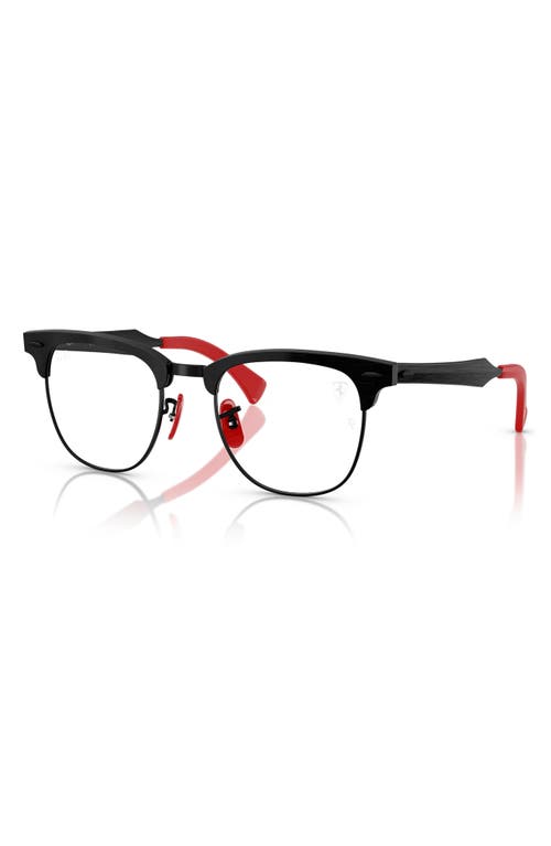 Ray Ban Ray-ban X Scuderia Ferrari 51mm Square Optical Glasses In Shiny Black/red