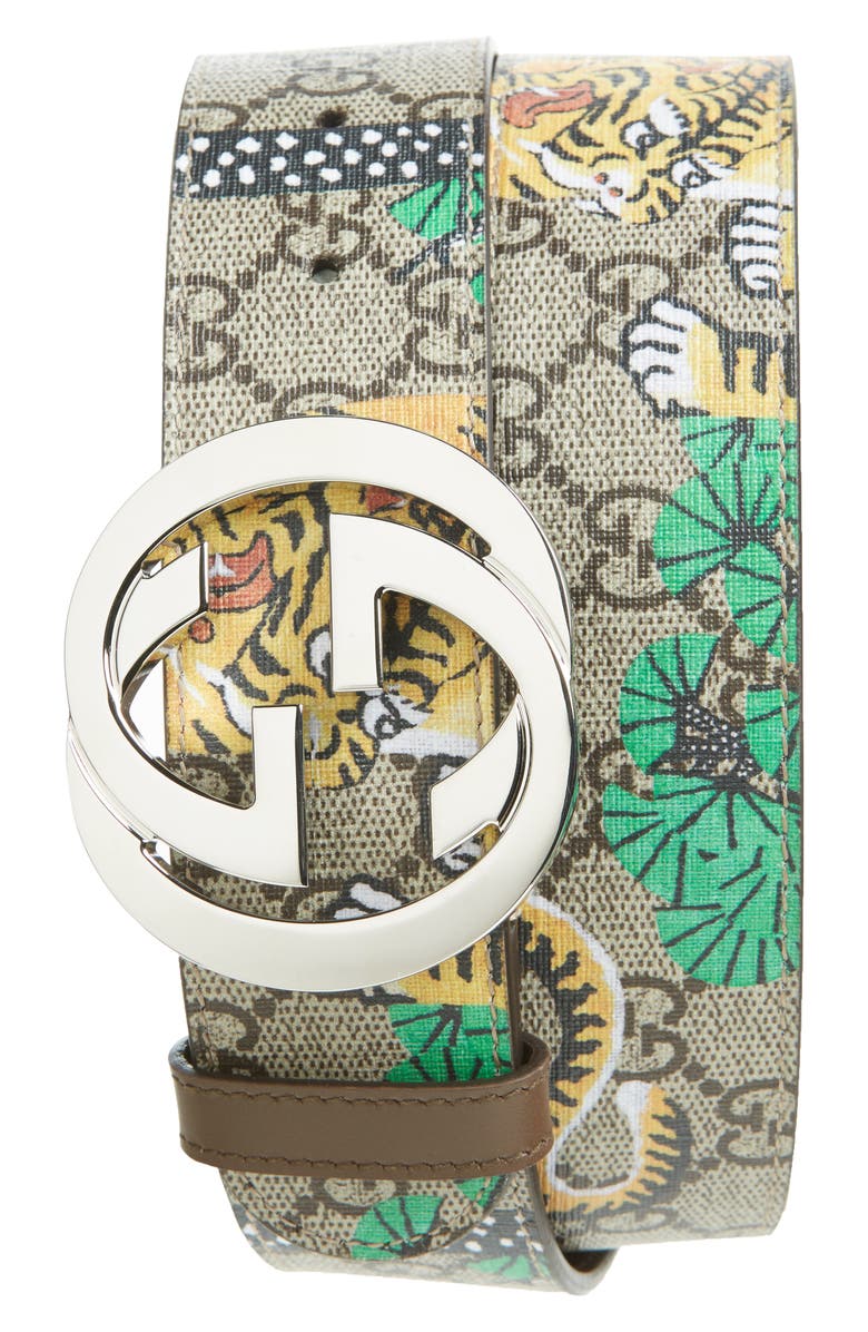 Gucci Tiger Print Faux Leather Logo Belt | Nordstrom