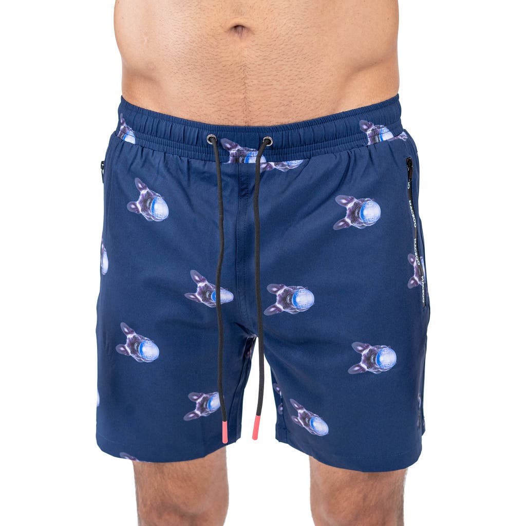 Maceoo Lion Frenchie Gum Swim Trunks In Blue Frenchie