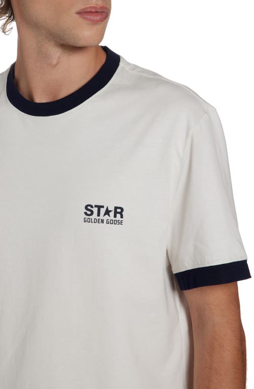 Golden Goose Star Cotton Ringer T-shirt In Heritage White/dark Blue