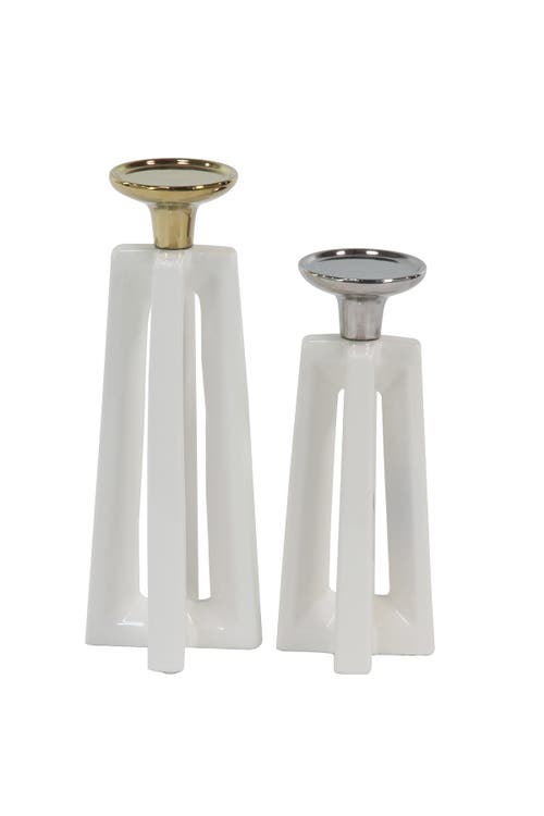 Cosmo By Cosmopolitan White Ceramic Modern Candle Holder In White
