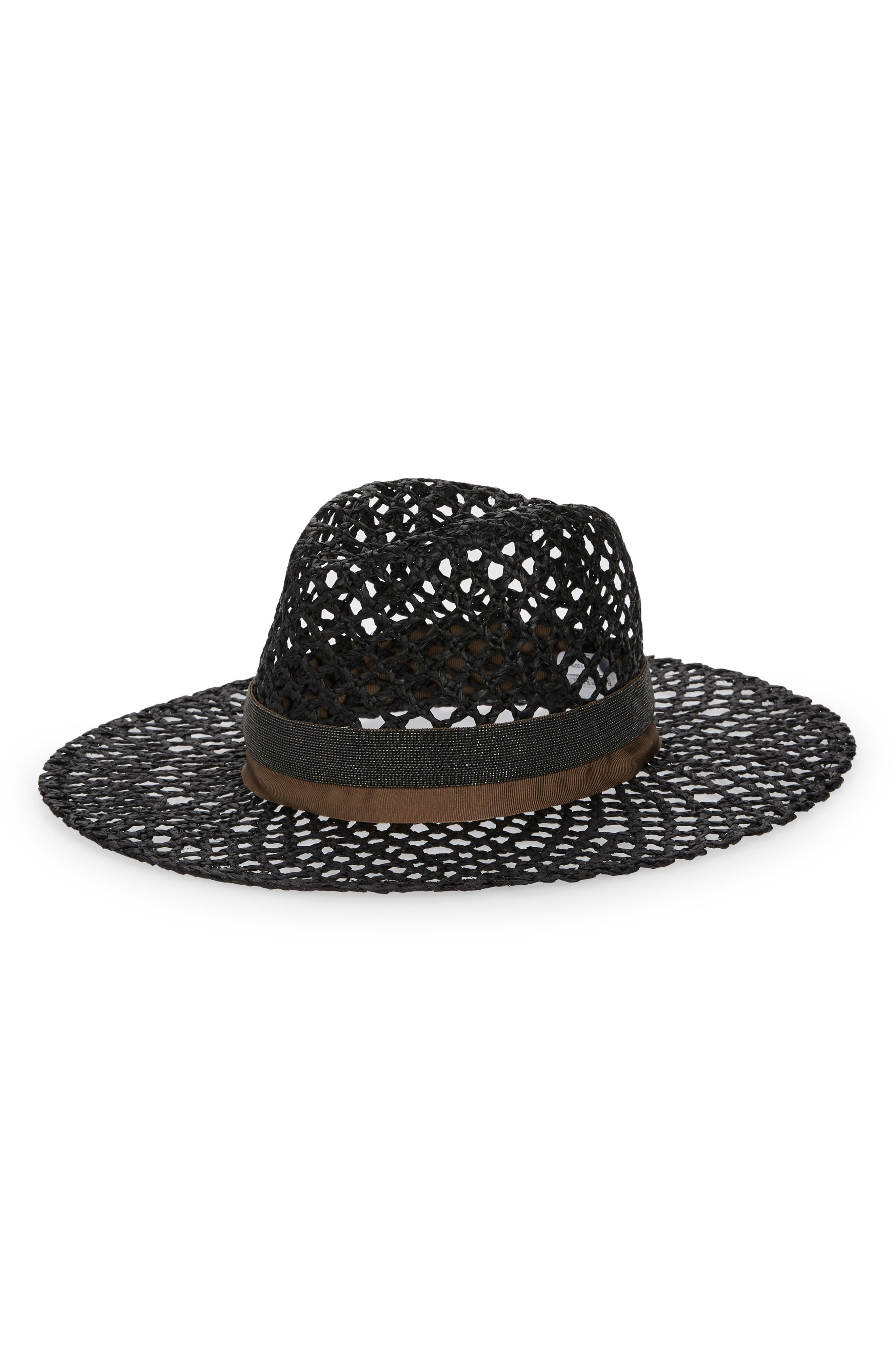 Brunello Cucinelli Monili Trim Woven Panama Hat in Black