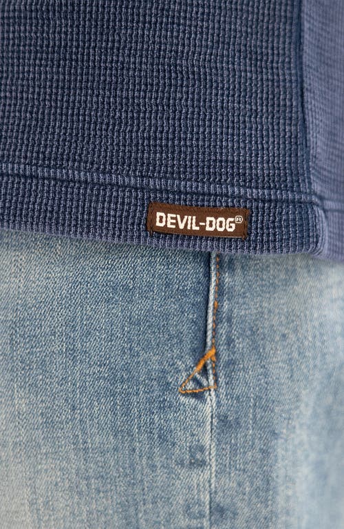 Shop Devil-dog Dungarees Waffle Knit Henley In Indigo