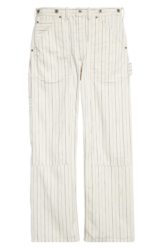 Shop Double Rl Moore Pinstripe Herringbone Carpenter Pants In Off White/ Black
