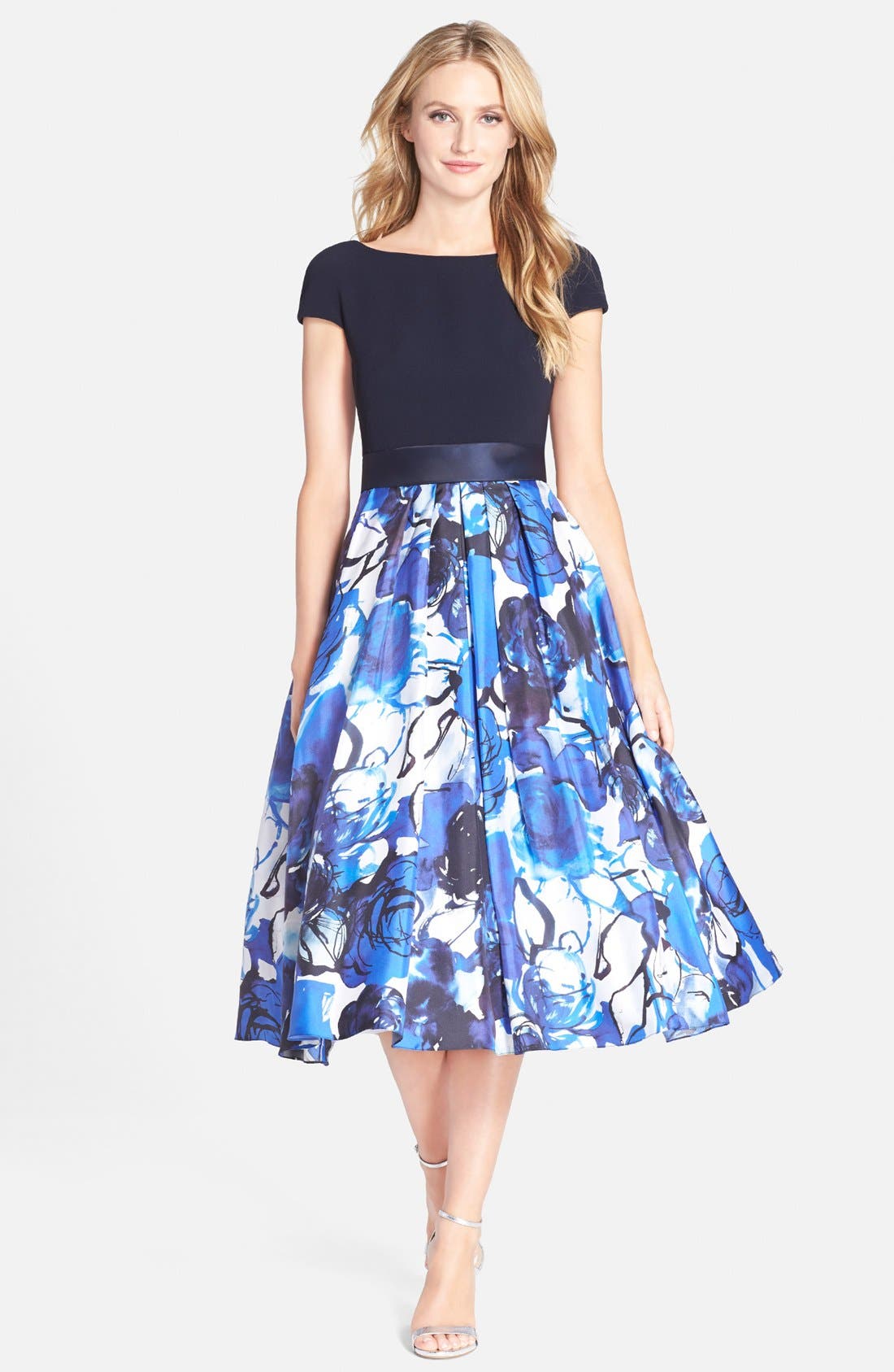 Theia Floral Print Fit & Flare Midi Dress | Nordstrom