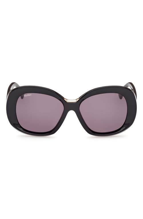 Max Mara Edna 55mm Round Sunglasses in Shiny Black /Smoke at Nordstrom