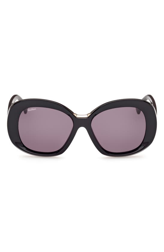 Max Mara Women's Shiny Black Edna Oversized Round Sunglasses In Shiny Black / Smoke