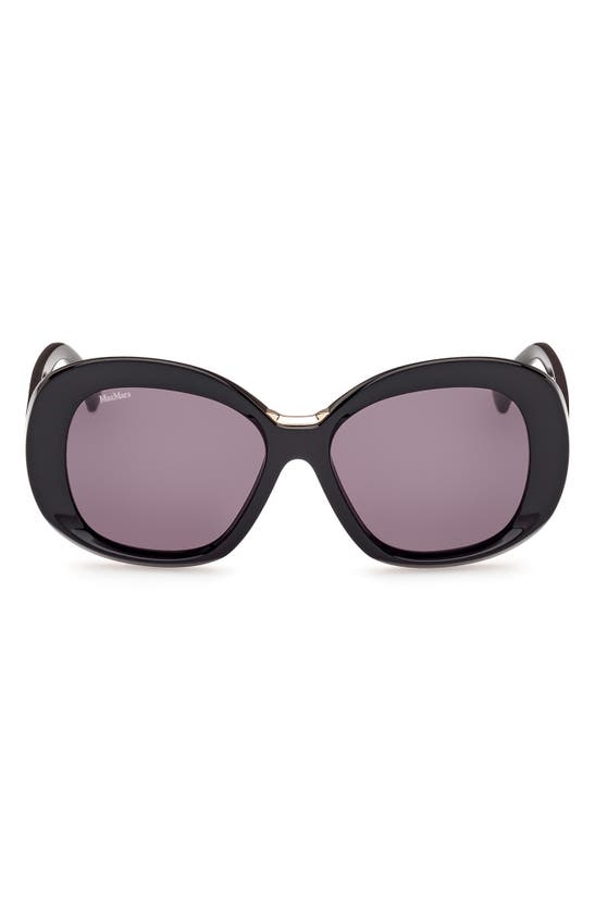 Shop Max Mara Edna 55mm Round Sunglasses In Shiny Black / Smoke