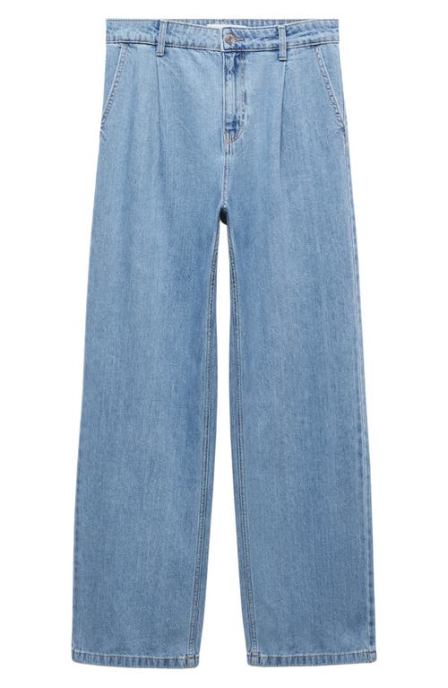 Mango Pleat Front Fluid Straight Leg Jeans In Open Blue
