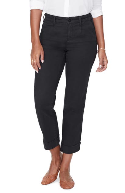 Nydj Side Stripe Cropped Chino Trousers In Black