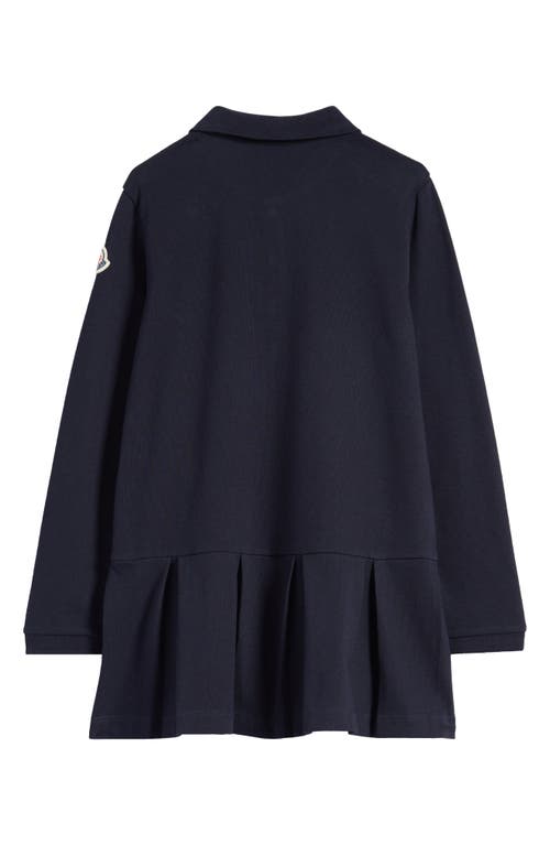 Shop Moncler Kids' Long Sleeve Stretch Cotton Piqué Polo Dress In Navy