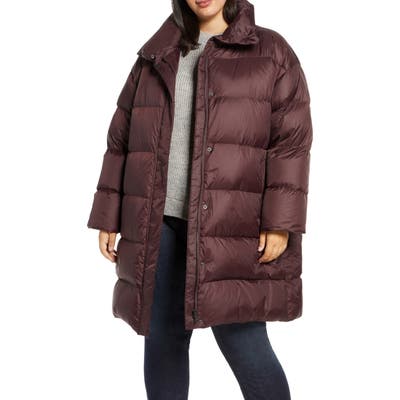 Plus Size Eileen Fisher Funnel Neck Down Coat, Purple
