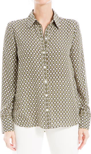 Rugged Ecru Patterned Women's Blouse, Textured Special Fabric Chic