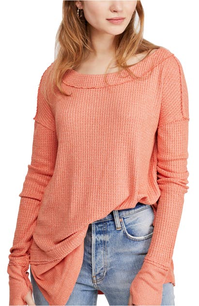 Free People North Shore Thermal Knit Tunic Top In Coral