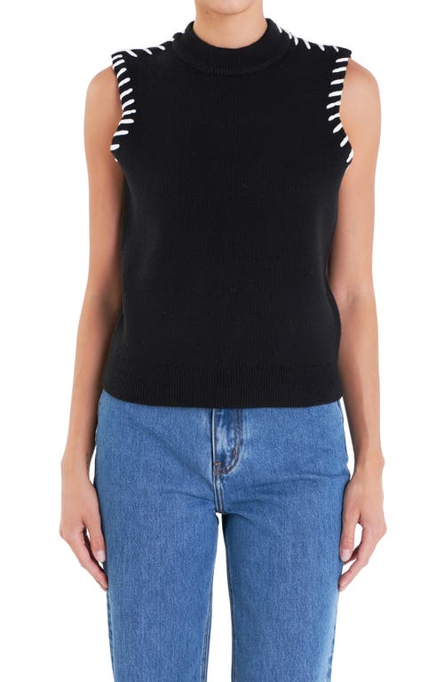 English Factory Whipstitch Detail Sweater Vest In Black/white