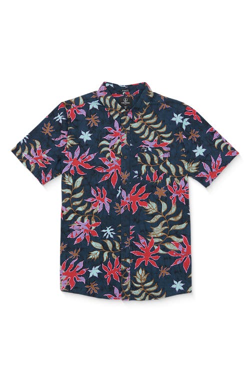 Volcom Floral Motion Short Sleeve Button-Up Shirt in Navy 