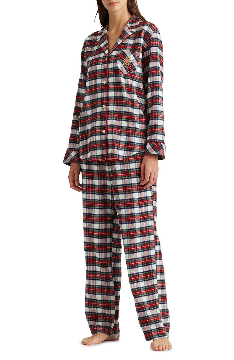 LAUREN RALPH LAUREN Plaid Pajamas, Main, color, CREAM PLAID