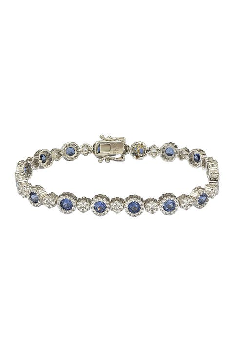 Sterling Silver Sapphire Filigree Diamond Accent Bracelet