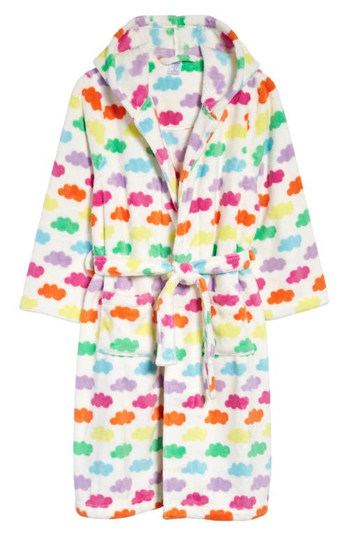 Tucker + Tate Kids' Hooded Fleece Robe in Ivory Egret Rainbow Clouds