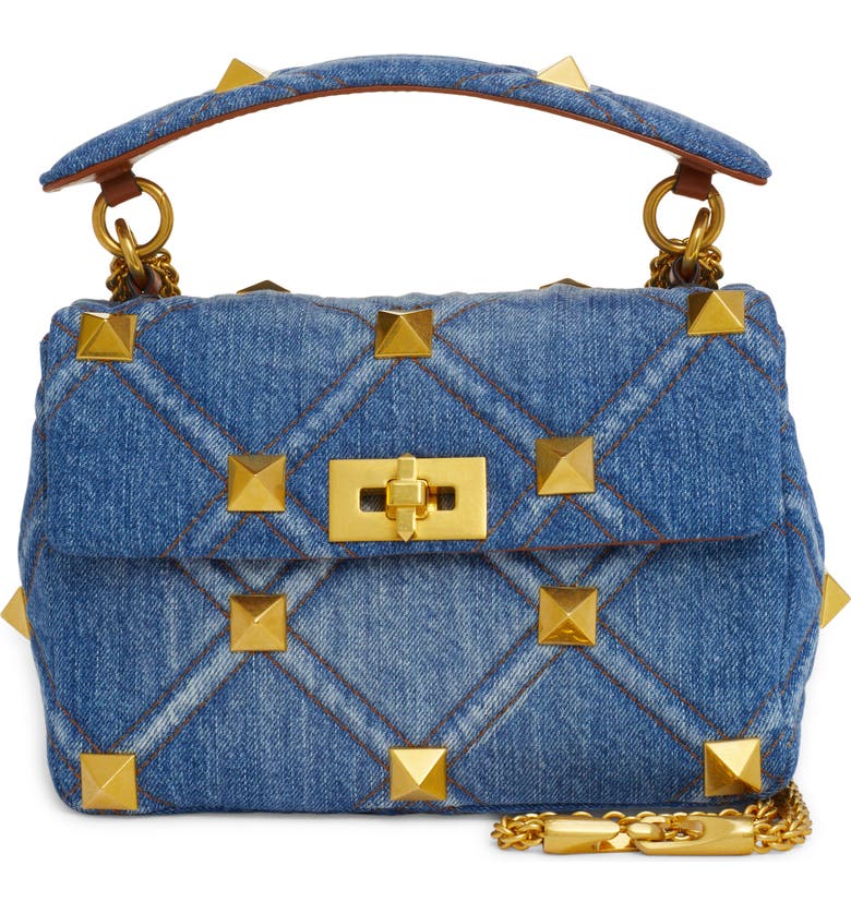 Valentino Medium Roman Stud Denim Shoulder Bag | Nordstrom Valentino Medium Roman Stud Denim Shoulder Bag | Nordstrom
