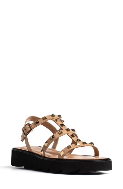Jon Josef Alcon Studded Strappy Sandal in Natural Leather