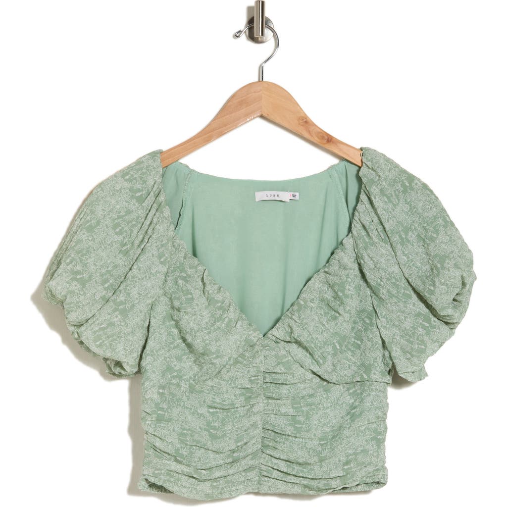 Shop Lush Textured Ruched Top In Sage Floral